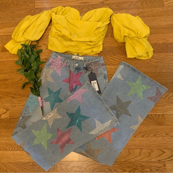 NWT Colorful star rhinestone high waist jeans size M ( 5-7 ) - Picture 3 of 15